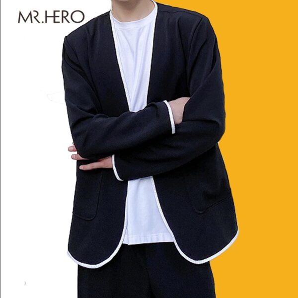 Áo Blazer Nam Dài Tay Form Dáng Rộng Phối Viến Trắng Không Cổ MrHero Thời Trang Phong Cách Hàn Quốc BZ13 M.RO - Hình ảnh 3