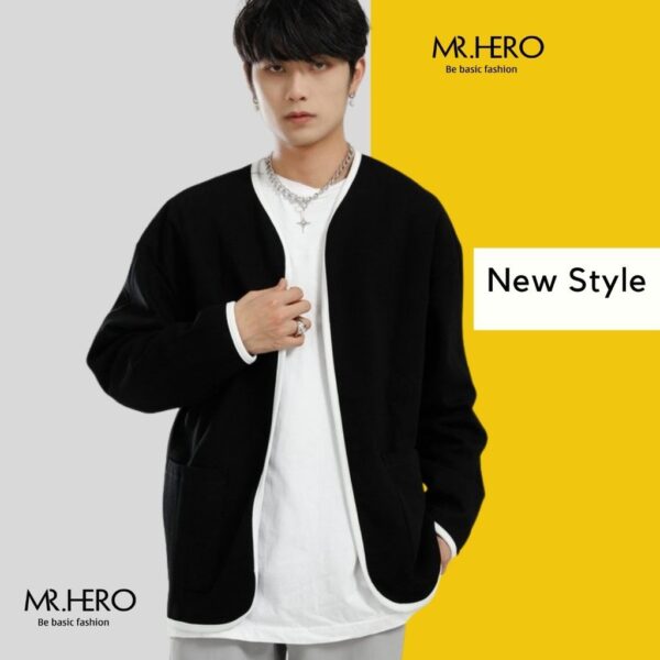 Áo Blazer Nam Dài Tay Form Dáng Rộng Phối Viến Trắng Không Cổ MrHero Thời Trang Phong Cách Hàn Quốc BZ13 M.RO - Hình ảnh 4