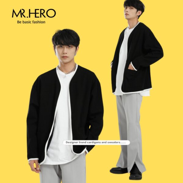 Áo Blazer Nam Dài Tay Form Dáng Rộng Phối Viến Trắng Không Cổ MrHero Thời Trang Phong Cách Hàn Quốc BZ13 M.RO - Hình ảnh 5