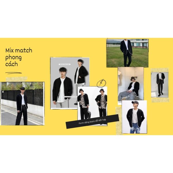 Áo Blazer Nam Dài Tay Form Dáng Rộng Phối Viến Trắng Không Cổ MrHero Thời Trang Phong Cách Hàn Quốc BZ13 M.RO - Hình ảnh 8