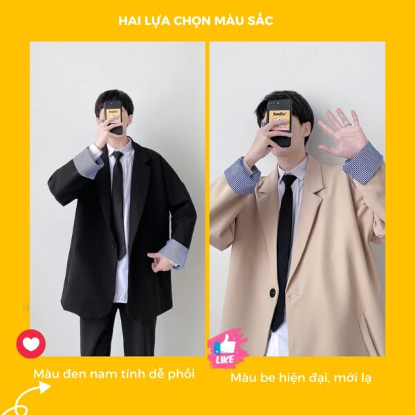 Áo blazer nam form rộng MrHero phối cổ tay sành điệu Hàn Quốc Thời trang nam M.RO màu be đen- BZ12 - Ảnh 2