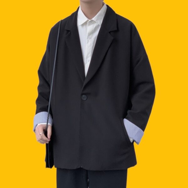 Áo blazer nam form rộng MrHero phối cổ tay sành điệu Hàn Quốc Thời trang nam M.RO màu be đen- BZ12 - Ảnh 4