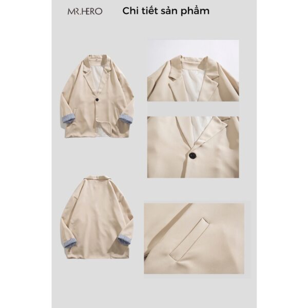Áo blazer nam form rộng MrHero phối cổ tay sành điệu Hàn Quốc Thời trang nam M.RO màu be đen- BZ12 - Ảnh 6