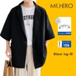 Áo khoác blazer unisex tay lỡ M.RO mùa hè phong cách Hàn Quốc BZZ5 Mrhero màu đen