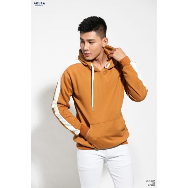 Áo khoác hoodie trơn chất nỉ Akuba họa tiết sọc tay, thể thao, năng động 01C517 - Hình ảnh 3