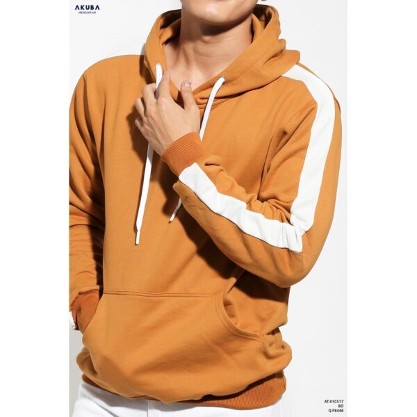 Áo khoác hoodie trơn chất nỉ Akuba họa tiết sọc tay, thể thao, năng động 01C517 - Hình ảnh 4