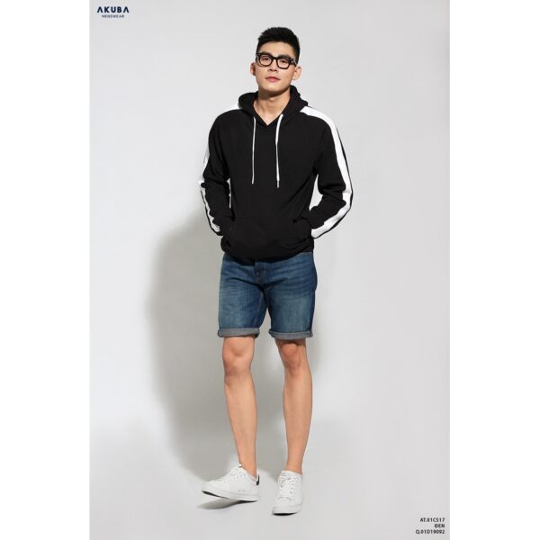 Áo khoác hoodie trơn chất nỉ Akuba họa tiết sọc tay, thể thao, năng động 01C517 - Hình ảnh 5