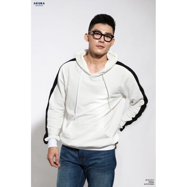 Áo khoác hoodie trơn chất nỉ Akuba họa tiết sọc tay, thể thao, năng động 01C517 - Hình ảnh 7