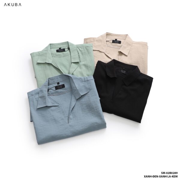 Áo linen nam có cổ tay ngắn trơn AKUBA form regular, vải linen nhẹ, thấm hút cực tốt, thân thiện môi trường 02B0289 - Hình ảnh 6