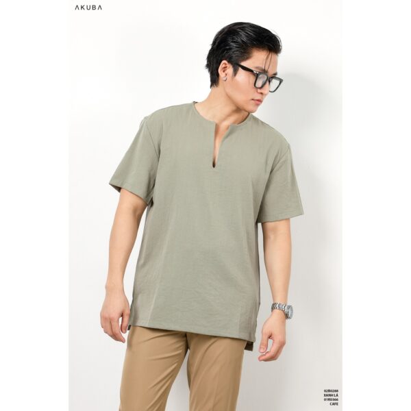 Áo linen nam tay ngắn trơn AKUBA form regular, vải linen nhẹ, thấm hút cực tốt, co giãn tốt thoáng mát 02B0288 - Hình ảnh 7