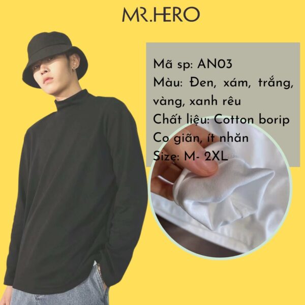 Áo nỉ thun sweater unisex dài tay cổ lọ 3 phân AN03 M.RO phong cách Hàn Quốc chất liệu cotton borip - MrHero - Hình ảnh 3