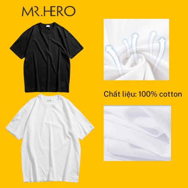 Áo Phông Nam Cổ Tròn Chất Liệu Thun Cotton 100% AP05 M.RO Dáng Rộng Ngắn Tay Màu Đen Trắng - Hình ảnh 6