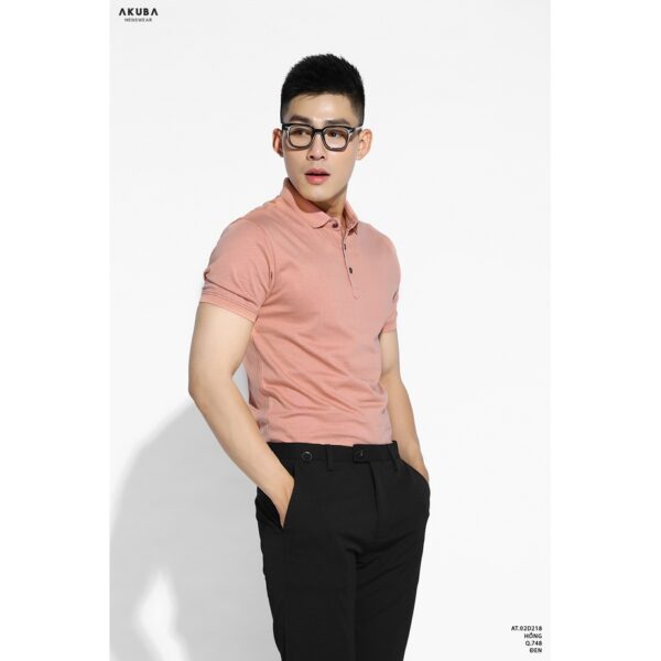 Áo polo nam trơn thanh lịch Akuba form slimfit chất cotton mát mịn co giãn tốt 02D218 - Hình ảnh 3