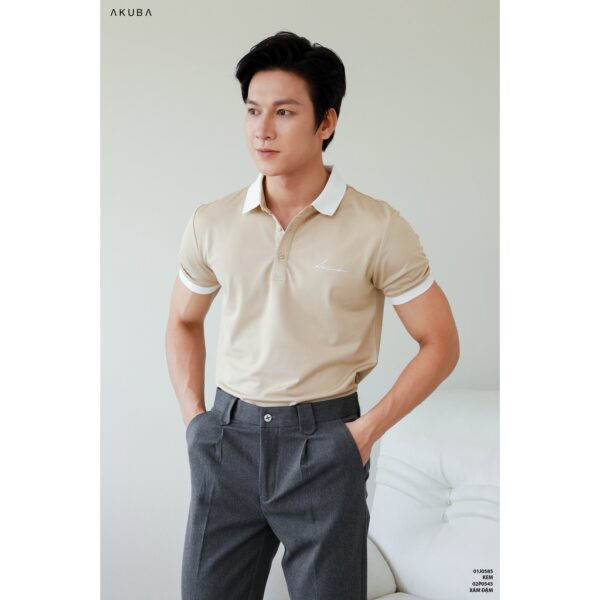 Áo polo nam vải cá sấu cotton in chữ AKUBA form slimfit, chất liệu thoáng mát, mềm mại, thấm hút mồ hôi tốt |01J0585 - Hình ảnh 4