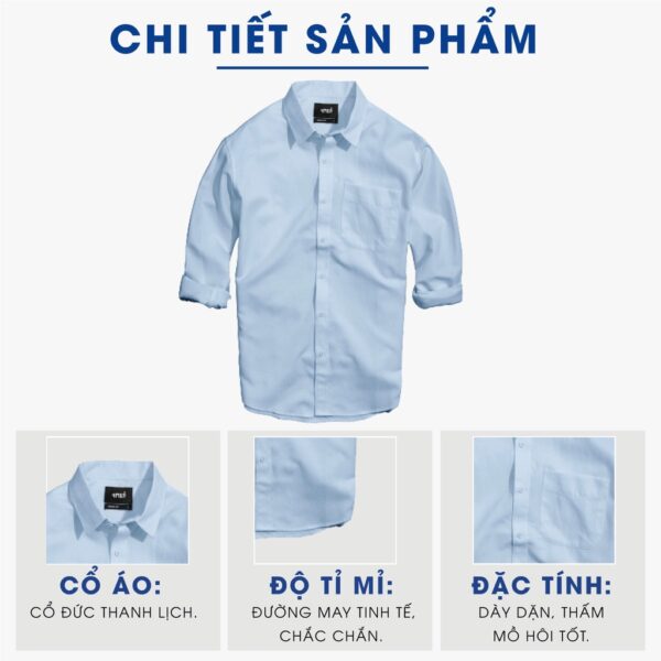 Áo sơ mi nam oxford trơn đẹp 4MEN SM070 tay dài form suông regular, vải oxford thoáng mát, mềm mịn - Ảnh 3