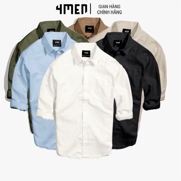 Áo sơ mi nam oxford trơn đẹp 4MEN SM070 tay dài form suông regular, vải oxford thoáng mát, mềm mịn