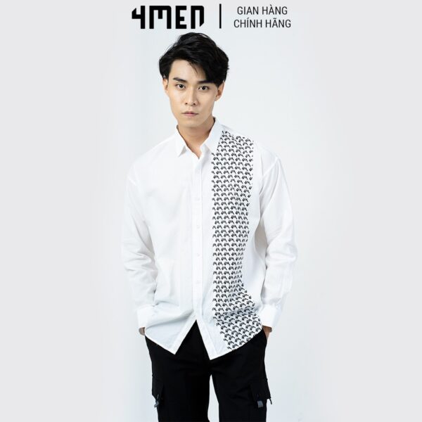 Áo Sơ Mi Nam Phối Họa Tiết 4MEN SM012 vải cotton pha polyester mềm mại, thấm mồ hôi, thoáng mát, trẻ trung
