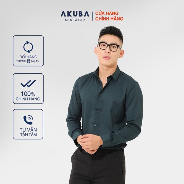 Áo sơ mi nam tay dài công sở trơn cao cấp, sang trọng AKUBA - Form Slimfit | 02A923 - Hình ảnh 2