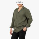 Áo sơ mi tay dài trơn nam AKUBA form oversize, chất liệu cotton lụa mango, ít nhăn, cổ danton 02B467