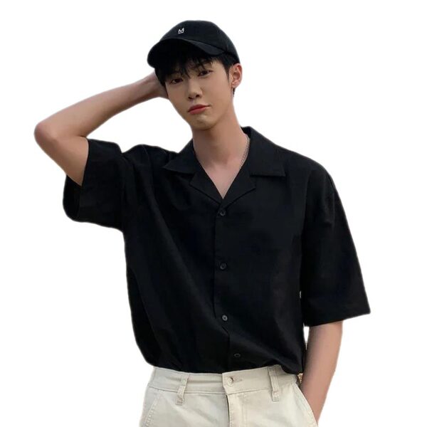 Áo sơ mi tay lỡ cổ vest/ pijama SMC4 ngắn tay form rộng kiểu dáng unisex phong cách Hàn Quốc Mrhero SM07 M.RO - Hình ảnh 3
