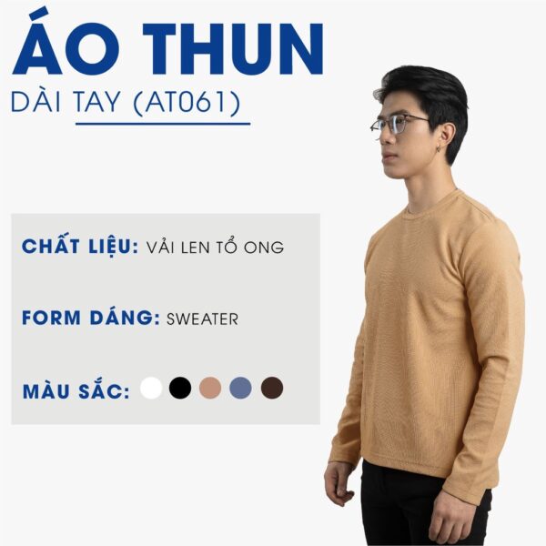 Áo thun dài tay nam trơn 4MEN AT061 cổ tròn, form sweater suông, xẻ lai trẻ trung, chất vải len tổ ong đẹp, dày dặn - Hình ảnh 2