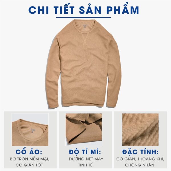 Áo thun dài tay nam trơn 4MEN AT061 cổ tròn, form sweater suông, xẻ lai trẻ trung, chất vải len tổ ong đẹp, dày dặn - Hình ảnh 3