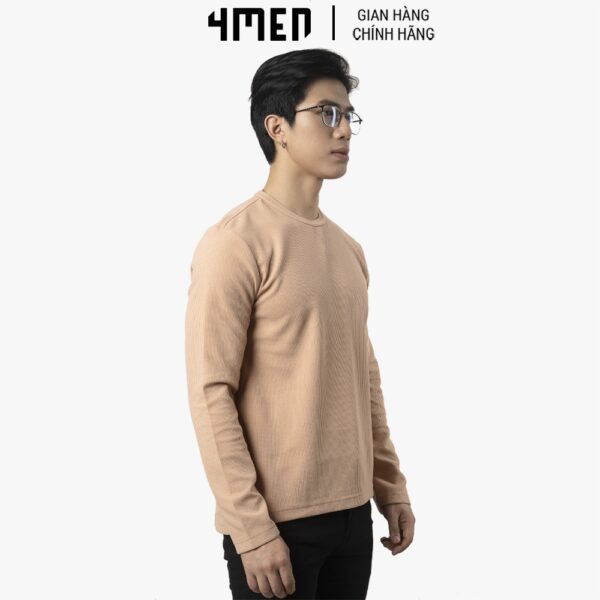 Áo thun dài tay nam trơn 4MEN AT061 cổ tròn, form sweater suông, xẻ lai trẻ trung, chất vải len tổ ong đẹp, dày dặn - Hình ảnh 4