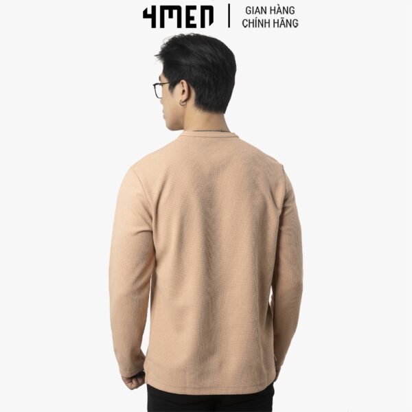 Áo thun dài tay nam trơn 4MEN AT061 cổ tròn, form sweater suông, xẻ lai trẻ trung, chất vải len tổ ong đẹp, dày dặn - Hình ảnh 5