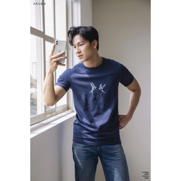 Áo thun nam cotton 100% Akuba form slimfit chất mát mịn họa tiết in tay ngắn mua hè thời trang nam - 01JW209 - Hình ảnh 7