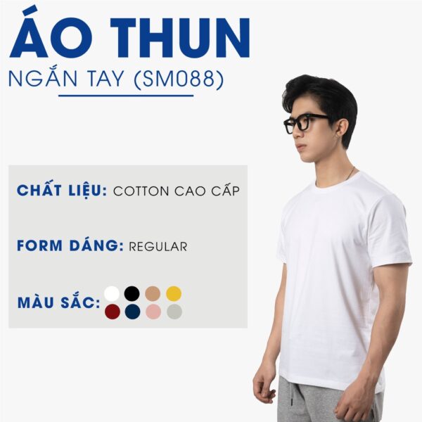 Áo thun nam đẹp 4MEN AT051 trơn basic cổ tròn ngắn tay, form suông, vải cotton co giãn, thoáng mát - Hình ảnh 2
