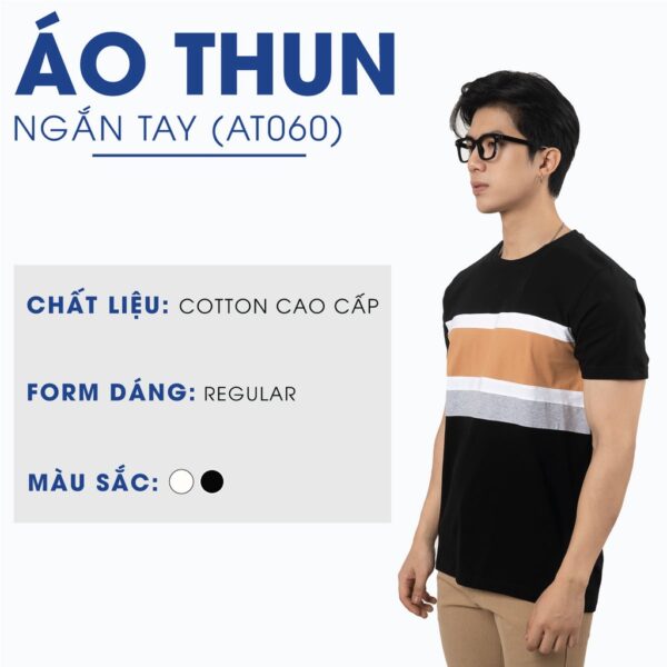 Áo thun nam ngắn tay đẹp 4MEN AT060 cổ tròn, form regular, vải cotton co giãn, phối màu trẻ trung - Hình ảnh 2