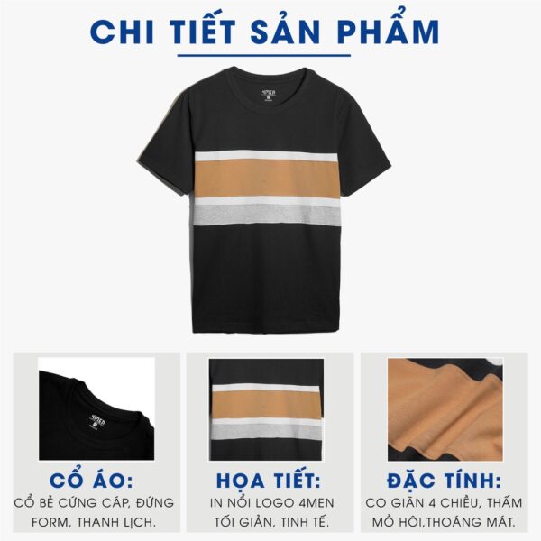 Áo thun nam ngắn tay đẹp 4MEN AT060 cổ tròn, form regular, vải cotton co giãn, phối màu trẻ trung - Hình ảnh 3