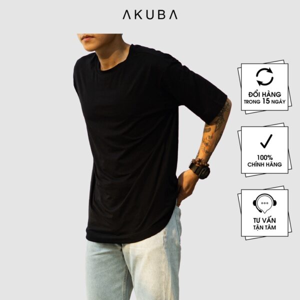 Áo thun nam tay ngắn AKUBA form oversize, vải 100% cotton, họa tiết in gel không rách, không co rút 01J0159