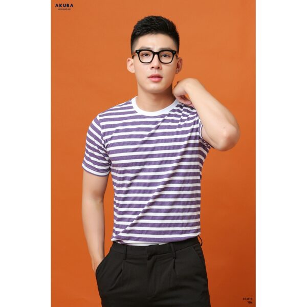 Áo thun nam trơn cổ tròn cotton AKUBA form slimfit basic tay ngắn, vải mịn, co giãn 4 chiều thoải mái, trẻ trung 01J610 - Hình ảnh 2