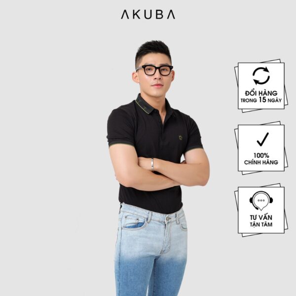 Áo thun Polo nam Akuba in chữ cổ bẻ form slimfit | 02D217 - Hình ảnh 2