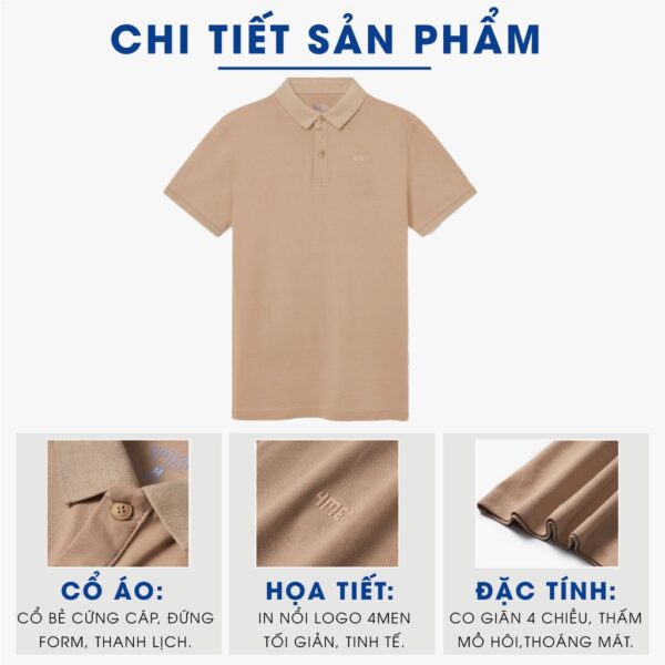 Áo thun polo nam có cổ basic cá sấu 4MEN PO066 ngắn tay, vải cá sấu thoáng mát, mềm chống nhăn - Hình ảnh 3