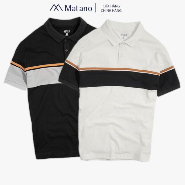 Áo thun polo nam có cổ đẹp 4MEN PO044 cổ trụ bẻ, vải cá sấu cotton co giãn, mềm mịn, phối màu kẻ ngang