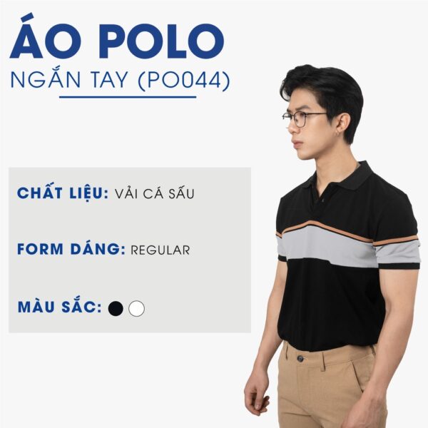 Áo thun polo nam có cổ đẹp 4MEN PO044 cổ trụ bẻ, vải cá sấu cotton co giãn, mềm mịn, phối màu kẻ ngang - Hình ảnh 2