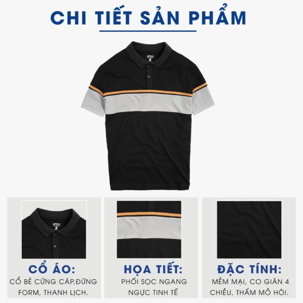 Áo thun polo nam có cổ đẹp 4MEN PO044 cổ trụ bẻ, vải cá sấu cotton co giãn, mềm mịn, phối màu kẻ ngang - Hình ảnh 3