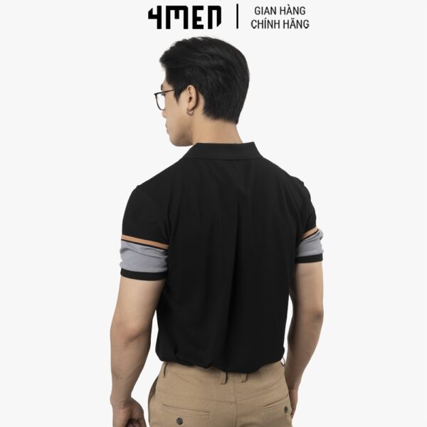 Áo thun polo nam có cổ đẹp 4MEN PO044 cổ trụ bẻ, vải cá sấu cotton co giãn, mềm mịn, phối màu kẻ ngang - Hình ảnh 4