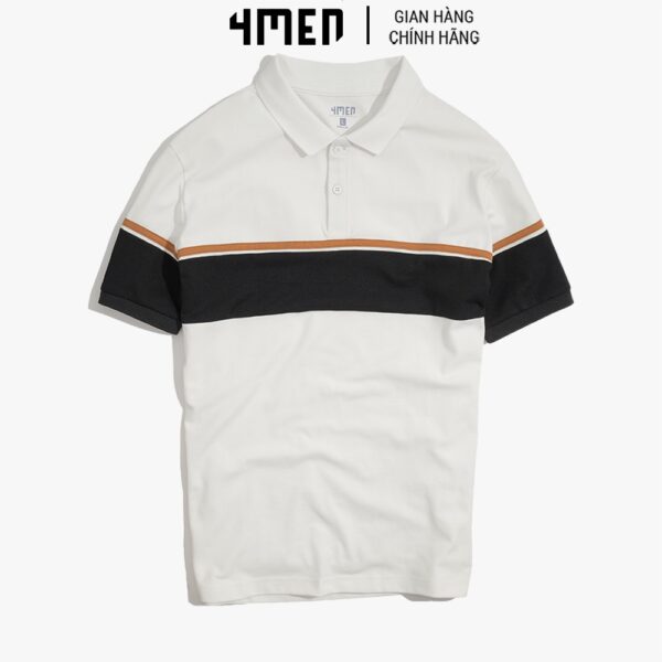 Áo thun polo nam có cổ đẹp 4MEN PO044 cổ trụ bẻ, vải cá sấu cotton co giãn, mềm mịn, phối màu kẻ ngang - Hình ảnh 6