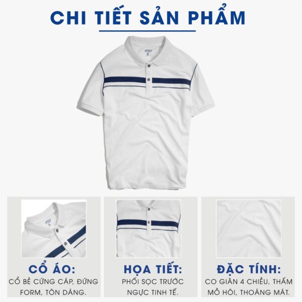 Áo thun polo nam đẹp 4MEN PO043 có cổ trụ bẻ vải cá sấu cotton phối màu kẻ ngang, viền nách mới lạ, trẻ trung - Hình ảnh 3