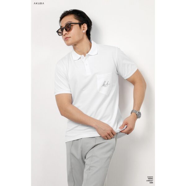 Áo thun Polo nam in chữ cổ bẻ AKUBA form slimfit | 01J0334 - Hình ảnh 2