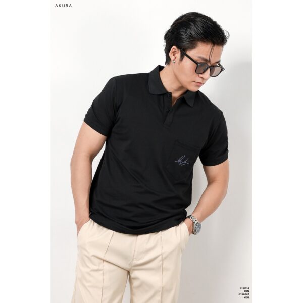 Áo thun Polo nam in chữ cổ bẻ AKUBA form slimfit | 01J0334 - Hình ảnh 3