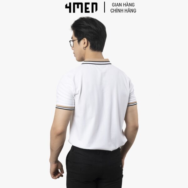 Áo thun polo nam thêu gấu 4MEN PO048 có cổ trụ bẻ dệt sọc, ngực thêu gấu trẻ trung, vải cá sấu cotton thoáng mát - Hình ảnh 4