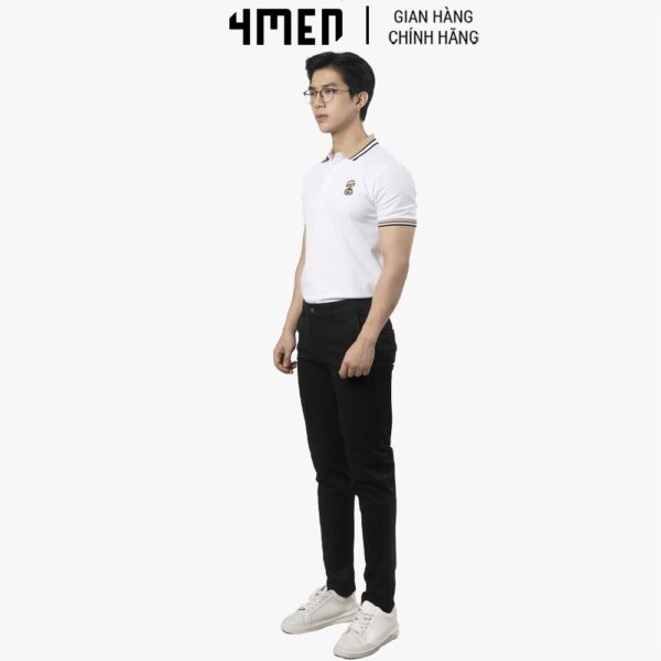 Áo thun polo nam thêu gấu 4MEN PO048 có cổ trụ bẻ dệt sọc, ngực thêu gấu trẻ trung, vải cá sấu cotton thoáng mát - Hình ảnh 5