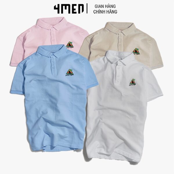 Áo Thun Polo Nam Thêu Họa Tiết Icon 4MEN PO037 tay ngắn có cổ bẻ, vải cá sấu cotton nhiều màu đẹp phong cách trẻ trung