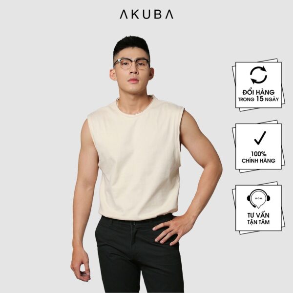 Áo thun tanktop nam AKUBA cổ tròn form oversize, chất liệu single cotton 100% sợi tự nhiên thoáng mát 01J553 - Hình ảnh 2