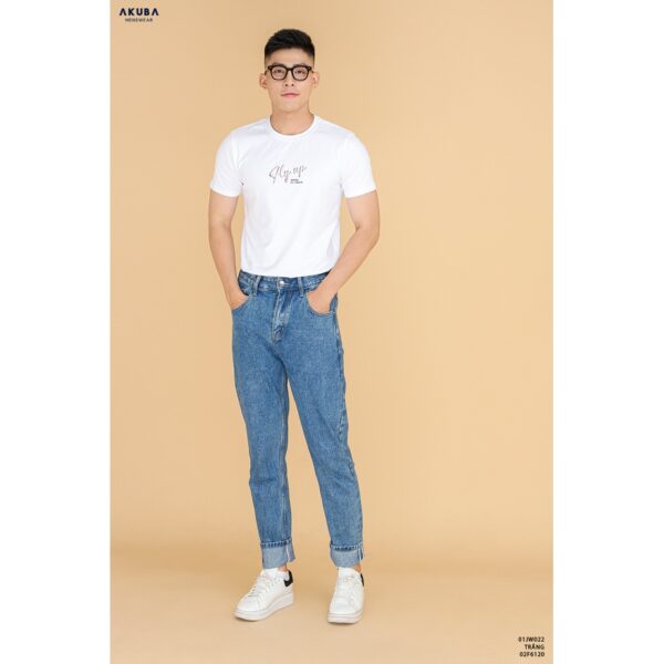 Áo thun tay ngắn in chữ Akuba form Slimfit chất cotton thoáng mát thấm hút mồ hôi 01JW022 - Hình ảnh 2