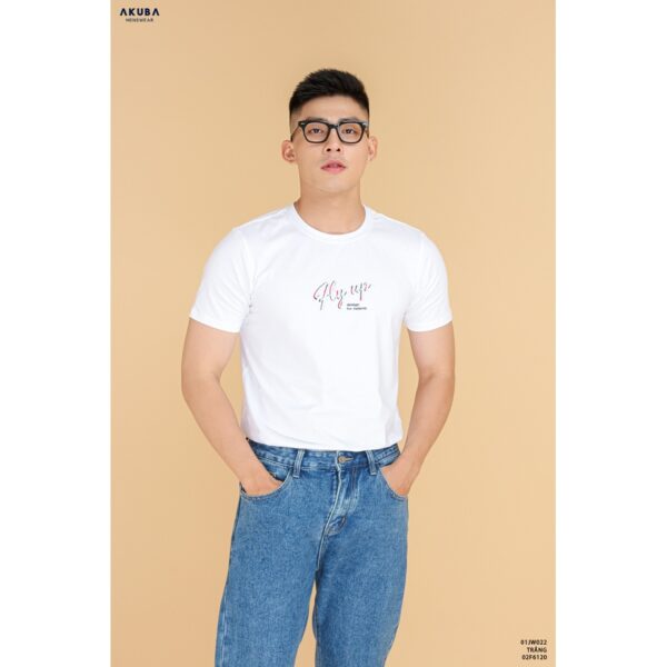 Áo thun tay ngắn in chữ Akuba form Slimfit chất cotton thoáng mát thấm hút mồ hôi 01JW022 - Hình ảnh 3